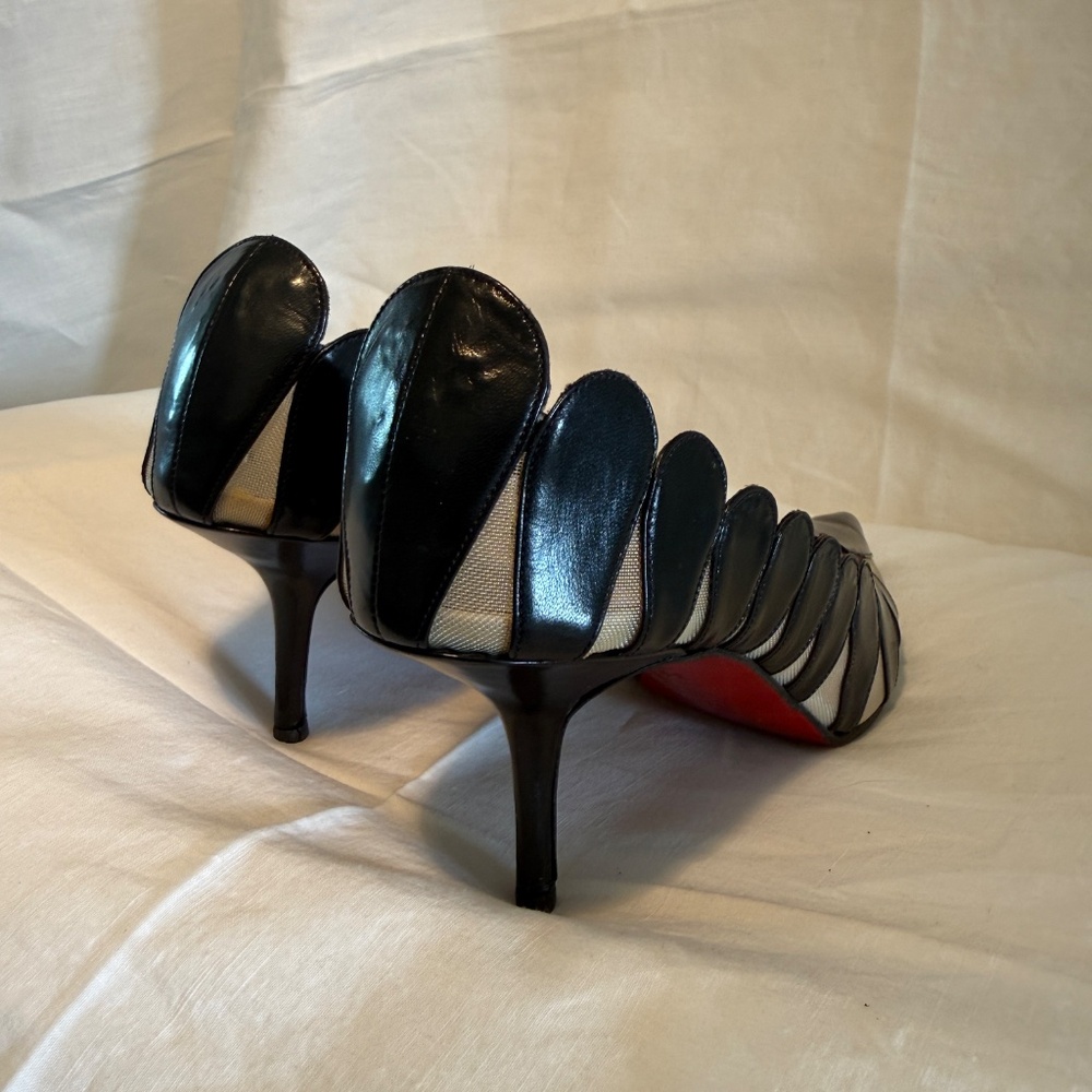 Vintage Christian Louboutin Mesh and Leather Kitten Heels - Picture 7 of 7